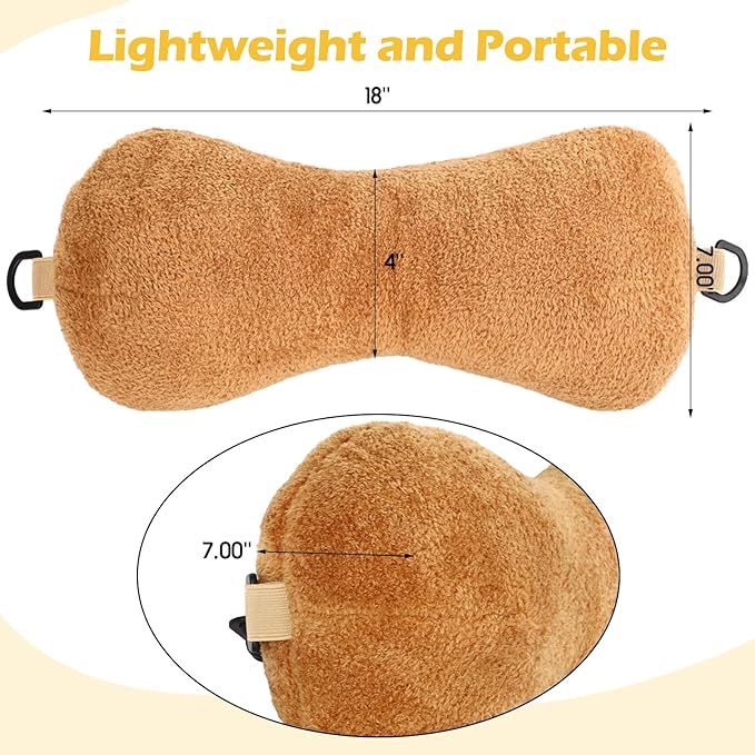 Colingmill 1 Pc Neck Pillow for Recliner Headrest Pillow Bone Shaped Chair Plush with Adjustable Strap Neck Support and Pain Relief Curve Head Cushion for Car Travel Airplane (Camel)