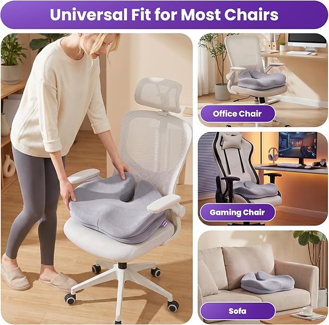 ZZ-WELL Seat Cushions for Office Chairs - Patented Extra Large Seat Cushion 21.2" W x 16.5" L - Memory Foam Seat Cushion for Tailbone Pain Relief, Sitting Pressure Relief (Light Grey)