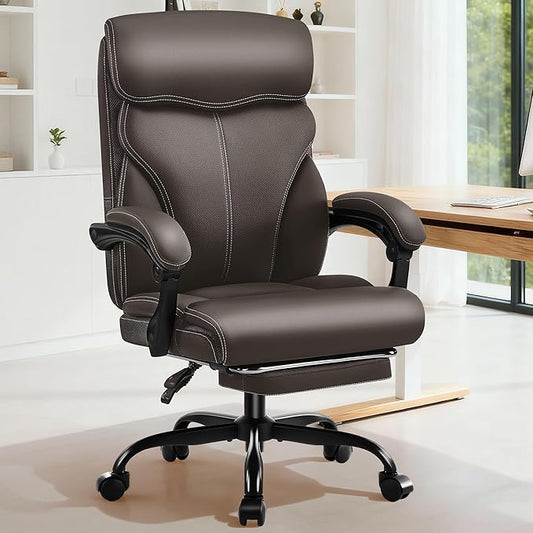 AreShark Office Chair - Ergonomic Comfortable High Back Computer Desk Chair with Foot Rest - Executive Breathable Swivel Rolling Reclining Leather Chair with Lumbar Support for Home Gaming Relaxing