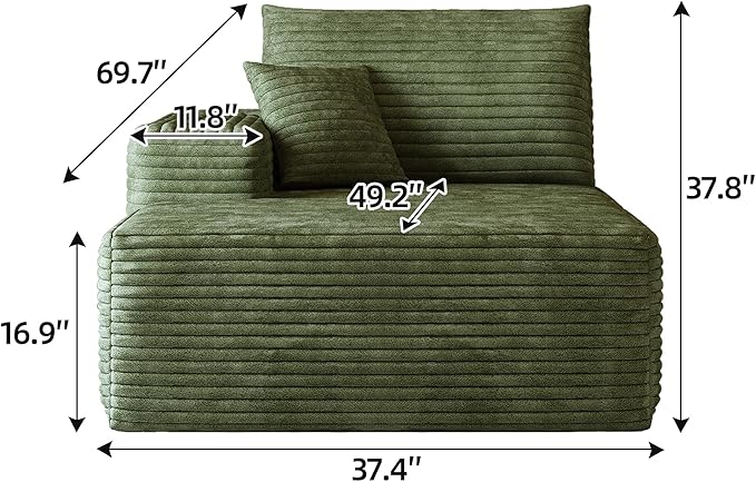 135" U Shaped Sectional Couch with Ottoman, Large Sectional Couches for Living Room, Plush Corduroy Convertible Sleeper Sofa, Compressed Foam Sofa in a Box No Assembly, Left Facing Chaise, Green