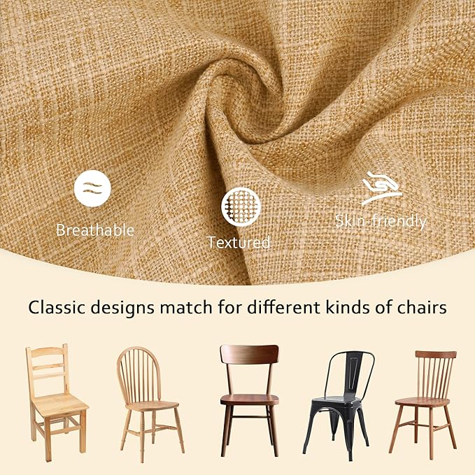 ELFJOY 4 Pack Chair Cushions for Dining Chairs Chair Pads Cushion for Kitchen Office Tufted Textured Square Seat Cushion with Ties (16" Khaki)