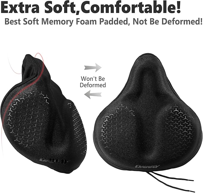 DAWAY Comfortable Bike Seat Cover - C3 Soft Gel & Memory Foam Padded Bike Seat Cushion for Women Men Seniors, Comfort, Fits for Peloton, Stationary, Exercise, Mountain and Cruiser Bicycle Saddles
