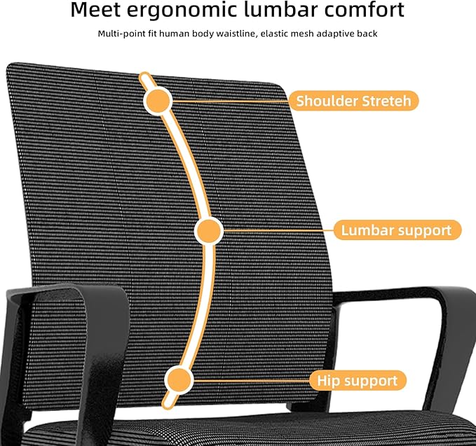 Minimalist Modern Office Chair with Metal Frame – Breathable Mesh Backrest, Ergonomic Support, Comfortable Thick Cushion for Home & Office Use (Black)