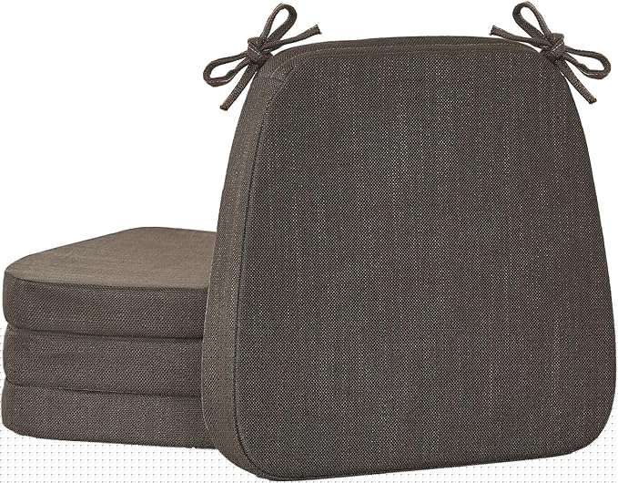 2'' Thick High-Density Foam Indoor Chair Cushions | Dining Chair Pads with Ties, Removable Washable Cover, Kitchen Chair Cushions 17"x16", Dark Brown 4 Pack