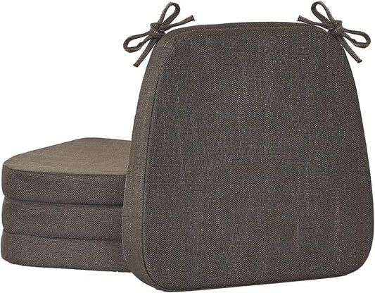 2'' Thick High-Density Foam Indoor Chair Cushions | Dining Chair Pads with Ties, Removable Washable Cover, Kitchen Chair Cushions 17"x16", Dark Brown 4 Pack