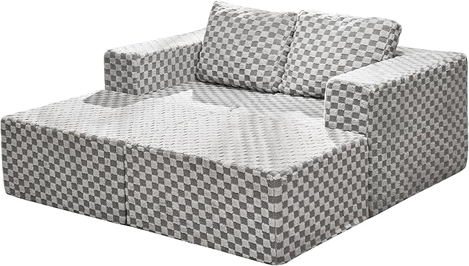 Hobestluk Modular Sectional Sofa Memory Foam Couch Sofa Bed Loveseat with Chaises Cloud Couch with Removable Cover Large Sectional Couches for Living Room (Plush Grey, Sofa Bed)