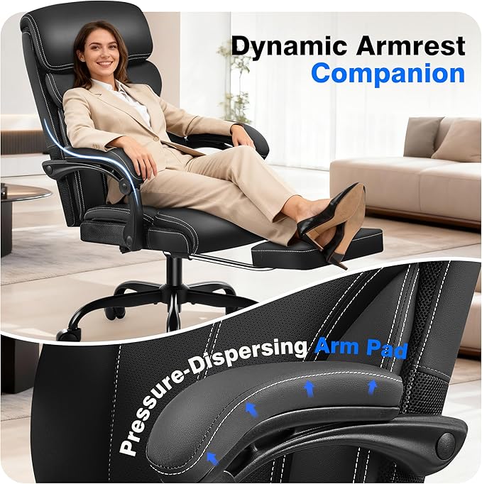 AreShark Ergonomic Office Chair with Footrest - High Back Executive Leather Desk Chair, Breathable Reclining Computer Chair with Lumbar Support, Heavy Duty Swivel Task Chair for Home Office & Gaming
