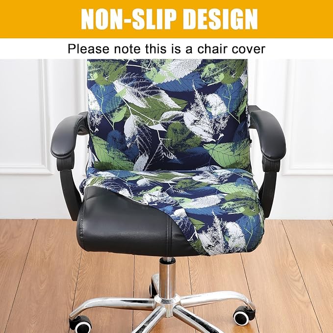 Smiry Stretch Printed Office Computer Chair Covers, Universal Desk Rotating Chair Slipcovers Removable Washable, Soft Fit Anti-Dust Spandex Protector Cover with Zipper, Deep Green