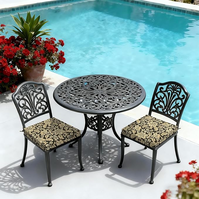 LVTXIII Outdoor Chair Cushions, Water Repellent Patio Furniture Cushions Outdoor Chair Pads with Ties for Dining Chairs and Garden Furniture, 22"x22"x3" Set of 2, Jacobean Black