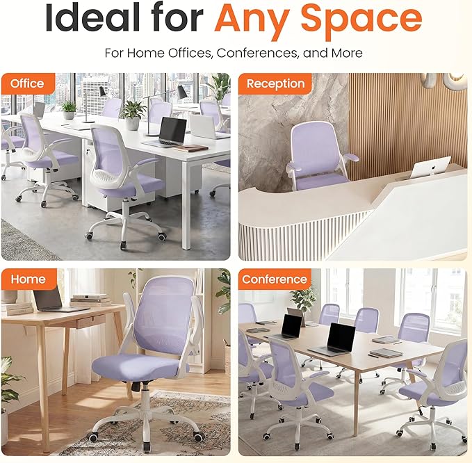 NEO CHAIR Office Chair Computer Desk Chair Ergonomic Gaming Comfy Mesh with Flip-up Arms Lumbar Support Adjustable Height Rolling Wheels for Home Office (Purple)