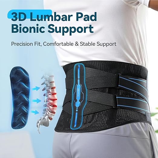 AGPTEK Back Brace for Lower Back Pain Relief, Breathable Air Mesh Back Support Belt with Ergonomic 3D Lumbar Pad for Work, Sciatica, Scoliosis, Herniated Disc, Adjustable Dual Straps, for Men Women (Small)