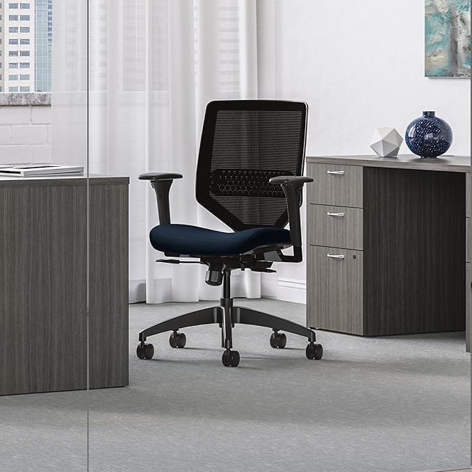 HON Solve Ergonomic Mesh Task Chair with Adjustable Lumbar Support and Arms, Synchro‑Tilt Desk and Computer Seating for Home Office or Workstation, Midnight