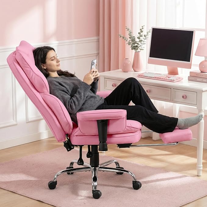 Big and Tall Massage Office Chair with Heat, Extra Wide Double-Layer Pocket Spring Cushion, High Back Reclining Gaming Chair with Adjustable Armrests & Footrest, Heavy Duty Ergonomic Chair, Pink