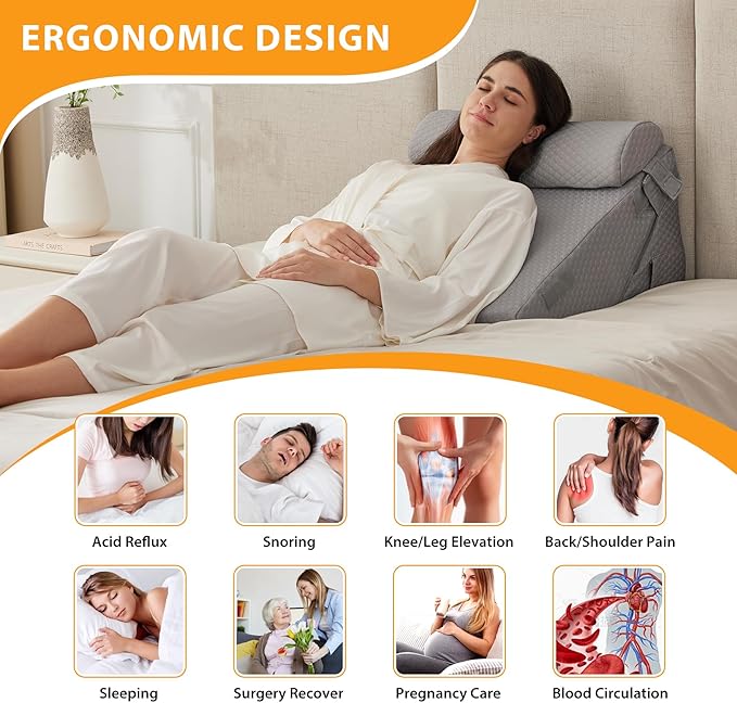 Ruqmuis 3PCS Wedge Pillow Set for After Surgery, Adjustable 9&12 Inch Bed Wedge Pillow for Sleeping, Incline Pillow Wedge for Headboard, Post Surgery, Acid Reflux, Neck&Back Support, Grey