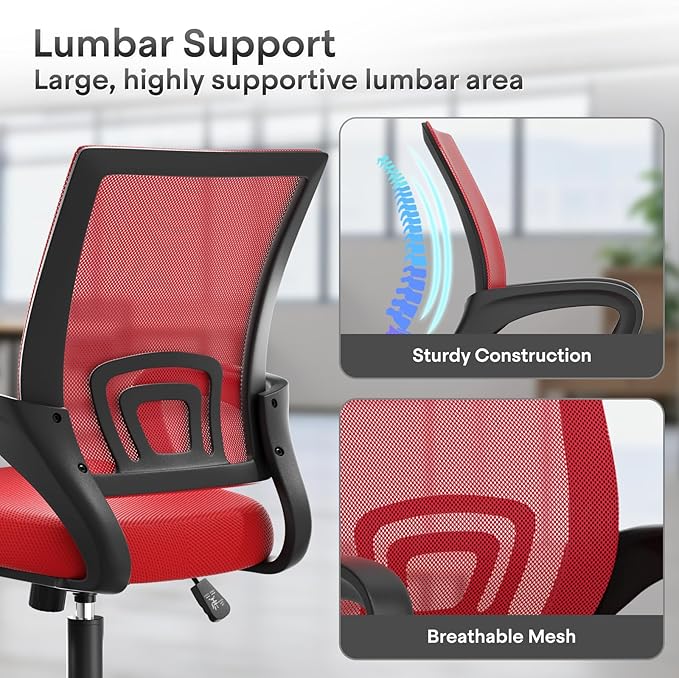 Athena Collection Office Chair - 330Lbs, Breathable Mesh Desk Chair Thickness Cushion with Lumbar Support & Armrest, Rolling Swivel Adjustable Tilt Lock for Home Office/Gaming, Bedroom Study