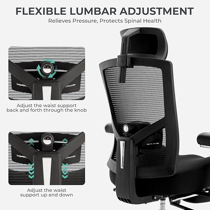 Big and Tall Office Chair 700lbs with Ergonomic W Wide Thick Seat Cushion, Oversized Mesh Desk Chair with Adjustable Lumbar for Heavy People, Computer Chair with 4D Armrest Headrest Footrest