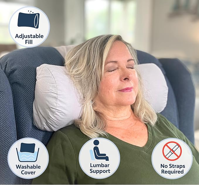 Recliner Pillow for Lumbar, Neck, and Cervical Support, Sleep, Couch, Office Chair, Headrest, Weighted, No Velcro Required (Slate Gray)