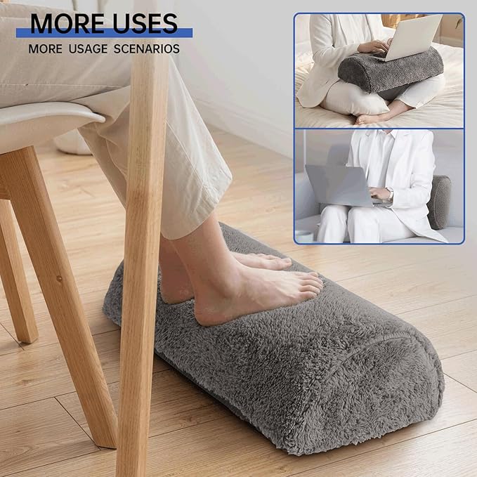 Recliner Foot Pillow with Strap–Memory Foam Foot Pillow for Couch Chairs, Non-Slip Recliner Foot Rest Cushion with Washable Sherpa Cover for Leg (Grey, Large)
