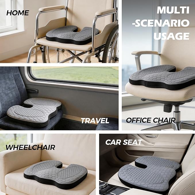 Seat Cushion - Foam Seat Cushion for Office Chairs & Car Cooling Gel Memory - Seats Sciatica & Hip & Coccyx Pain Relief Desk Chair Cushion for Long Sitting Office Workers, Gaming, Car Drivers