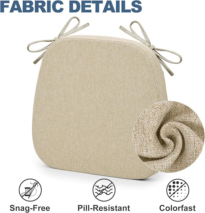 Shinnwa Kitchen Chair Cushions Set of 4, Non-Slip Dining Chair Cushions with Detachable Straps and Machine Washable Cover, 4 Pack, 17x16x2in, Beige