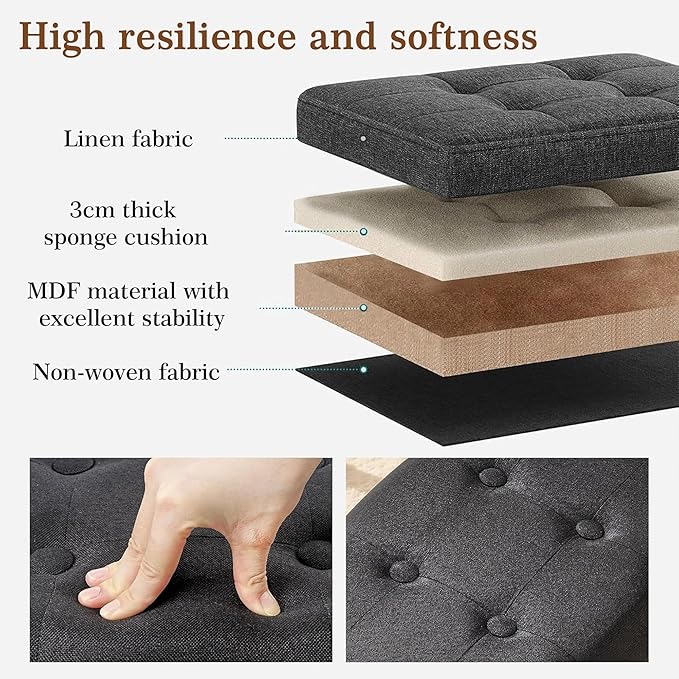 VECELO Small Foot Rest Under Desk Ottoman, Linen Foot Stool with Legs, Rectangle Footrest Leg Rest for Sofa, Relieve Stress, Better Posture, Ottoman Rest Stools for Living Room Entryway, Black