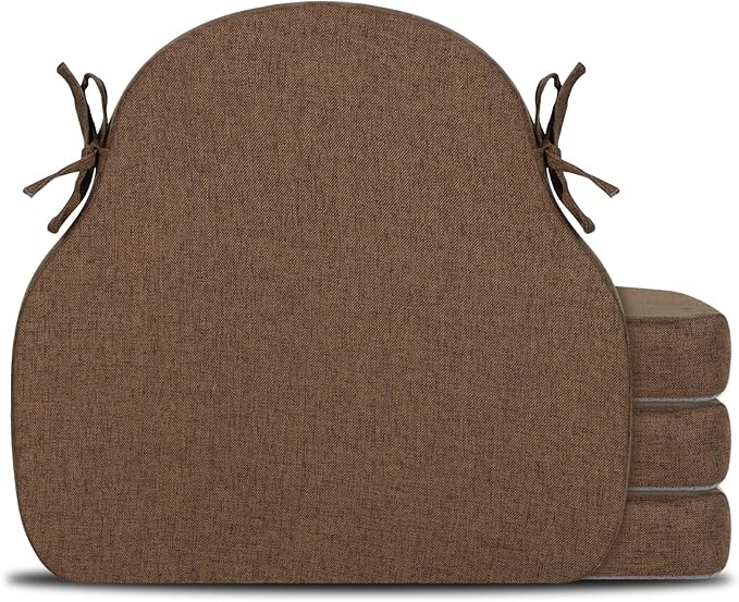 4 Pack Brown Winsor Chair Cushions with Ties, Dining Kitchen Chair Seat Pads Non Slip Removable Washable Cover 17"x16"