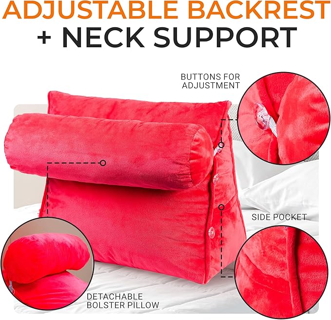 Cheer Collection Reading Wedge Pillow - Adjustable Wedge Reading Pillow with Neck Support, Hollow Fiber-Filled Backrest Pillow for Reading, Gaming, and TV Watching, Hot Pink