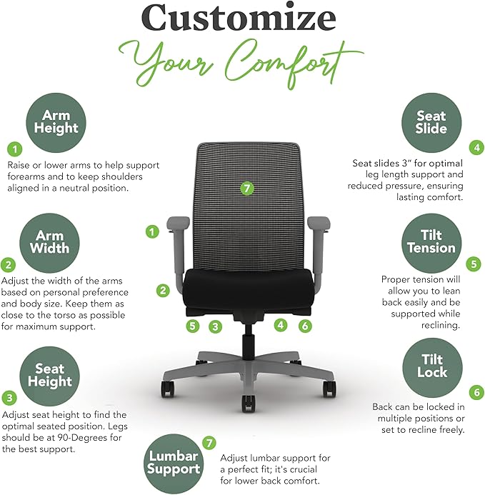 HON Ignition 2.0 Low Back Task Chair, Spectrum Mesh, Advanced Synchro-Tilt Control, Office Chair with Lumbar Support, Height and Width Adjustable Arms, Titanium Frame, Onyx