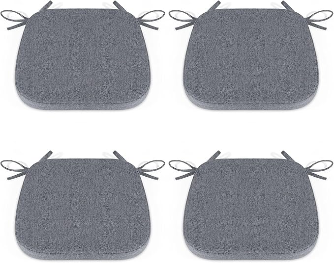 Shinnwa Seat Cushions for Kitchen Chairs Set of 4, Non Slip Dining Room Chair Cushion with Ties, 4 Pack, 15 x 15.5 inches, Dark Gray