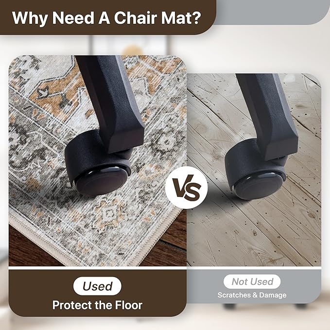 30"x48" Office Chair Mat for Hardwood Tile Floor, Under Desk Carpet Protector for Rolling Computer Chair Mat, Machine Washable Area Rug, Anti-Slip 1/5" Thick Low Pile Thin Vinyl Floor Mat, Taupe