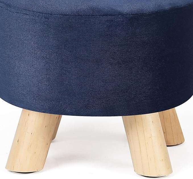 Homebeez Round Ottoman Stool Velvet Foot Rest, Small Footstool with Non-Skid Legs (Dark Blue)