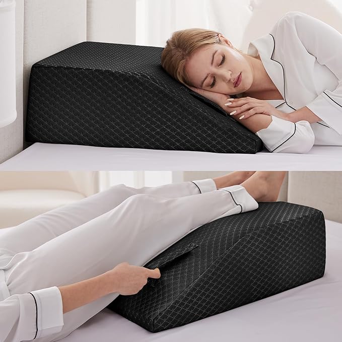Ruqmuis Leg Elevation Pillow for After Surgery, 10inch Foam Leg Elevating Pillow for Swelling and Blood Circulation, Leg Wedge Pillow for Sleeping, Knee Pillow for Knee Hip Ankle Pain Relief, Black
