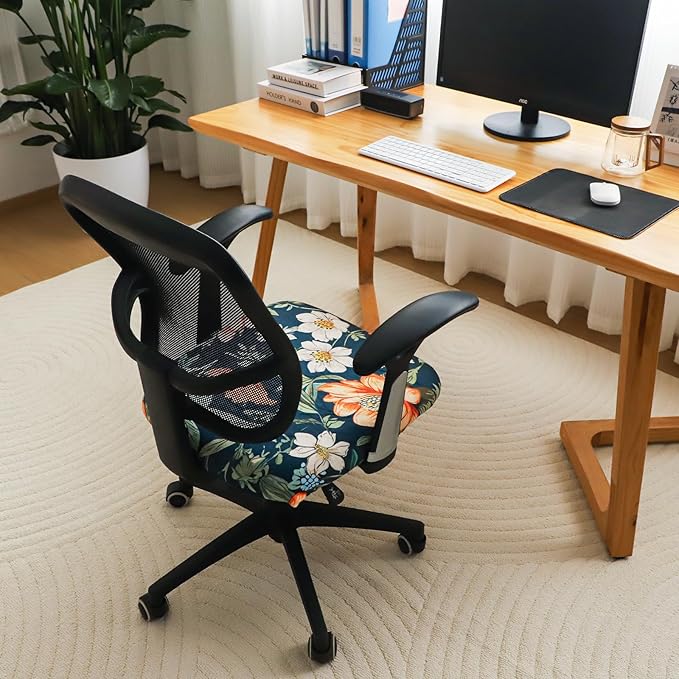 FORCHEER Office Chair Seat Covers 20x20inch Velvet Floral Strech Computer Desk Chair Seat Cushion Slipcover with Buckle1 Piece- Velvet Floral
