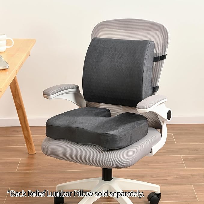 Lumbar Support Pillow for Office Chair - Memory Foam Back Cushion for Chair, Car, Couch - Lumbar Pillow Promotes Better Posture, Back Pain Relief with Adjustable Strap & Non-Slip