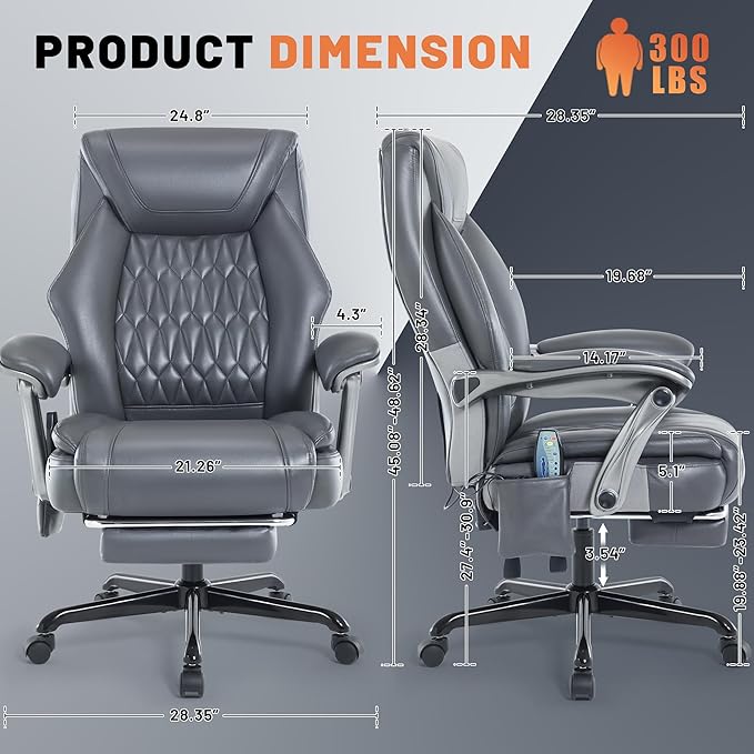 Massage Office Chair with Heat & Foot Rest, 6 Points Vibration, Ergonomic Executive Reclining Desk Chair, PU Leather Padded Seat for Home Office Comfort