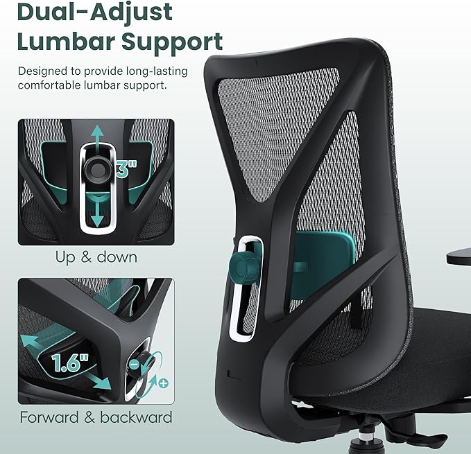 Ergonomic Office Chair, Mesh Computer Desk Chairs with Adjustable Lumbar Support, 3D Armrest, Tilt Function, Comfy Wide Seat, Executive Chair for Company & Home, Gaming Chair (Black Sponge Cushion)