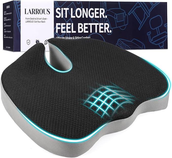 Seat Cushion for Office Chair, Ergonomic Memory Foam Office Chair Cushion with U-Shaped Coccyx Support, Non-Slip Base, Washable Cover