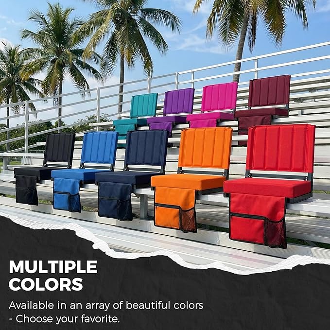 SPORT BEATS Stadium Seats with Back Support Bleacher Chairs with Back and Cushion Thick Padded Bleacher Seats Includes Shoulder Strap