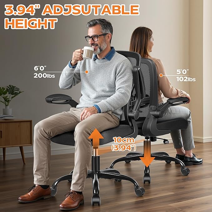 Ergonomic Office Chair 2026 - Mesh Desk Chair with Flip-up Armrests, Adjustable Height and Lumbar, 360° Swivel Comfortable Computer Chairs for Home, Conference Room, Reception, 350lbs, 10 Pack