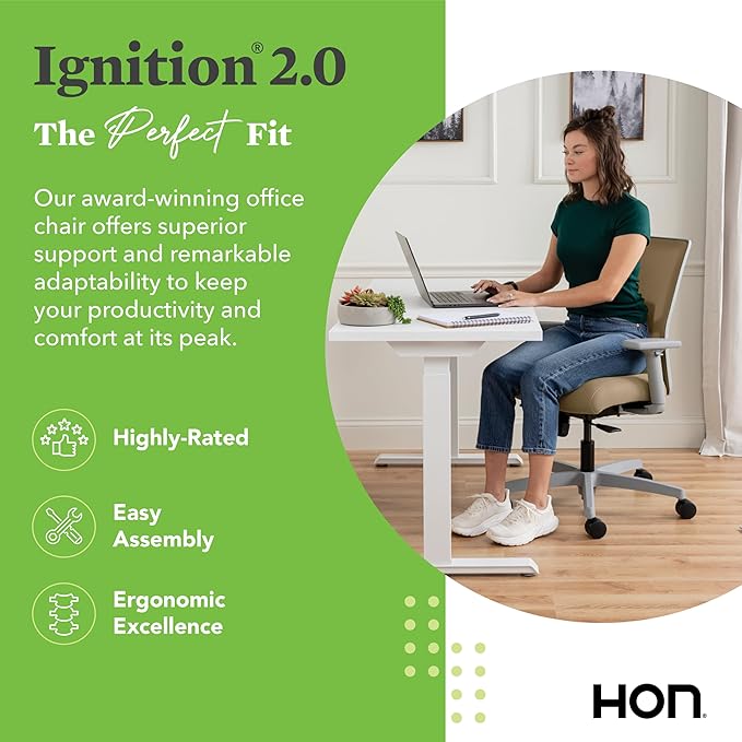 HON Ignition 2.0 Low Back Task Chair, Spectrum Mesh, Standard Synchro-Tilt Control, Office Chair with Lumbar Support, Height and Width Adjustable Arms, Titanium Frame, Quicksand