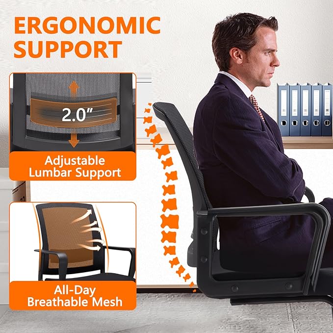 CLATINA Office Guest Chair with Lumbar Support and Mid Back Mesh Space Air Grid Series for Reception Conference Room 2 Pack