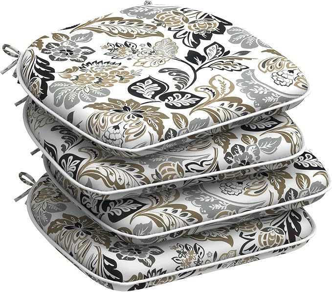 DYTXIII Set of 4 Outdoor Chair Cushions with Ties,Water Repellent Patio Chair Pads 17"x 16" for Outdoor Furniture,Round Corner Seat Cushions for Garden Yard Kitchen Dailey Tan