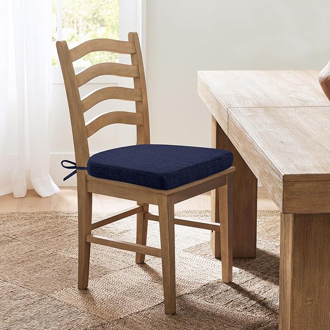 Chair Cushions for Dining Chairs, Non Slip Chair Pads with Ties and Washable Covers, Memory Foam Kitchen Chair Cushions Set of 6, 16"X16"X2.5", Navy