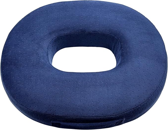 Donut Pillow Memory Foam Seat Cushion - Non-Slip Bottom,Portable Orthopedic Hemmoroid Pillow Cushion Support Pad for Tailbone Pain，Coccyx, Bed Sores, Post Natal, Sciatica (Blue)