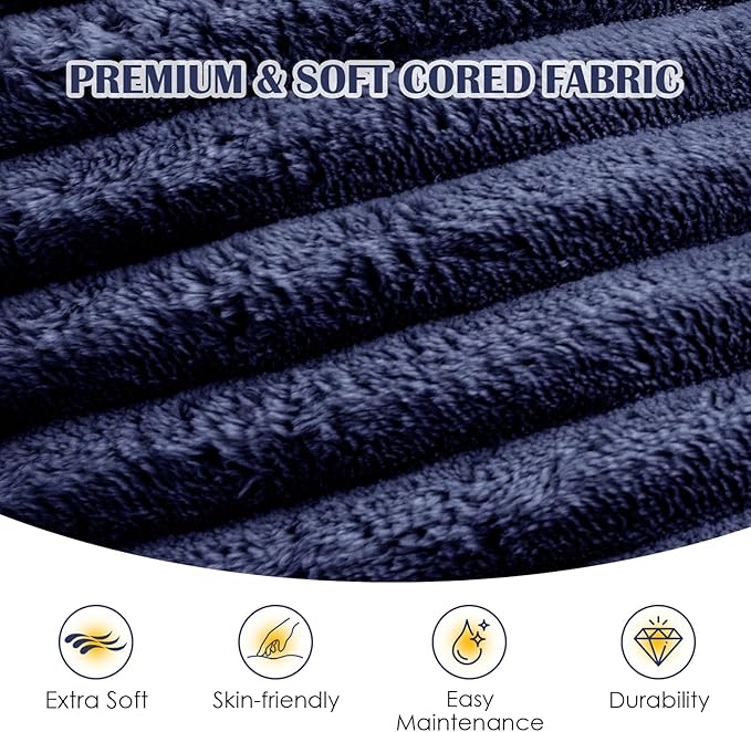 SHOUREN Stuffed Round Ottoman,Corduroy Pouf Ottoman Foot Rest with Foam Filling,Pouf Storage Ottoman Footstool for Living Room,20 X 15 Floor Poufs for Couch - 20 X 15 Inches,Navy