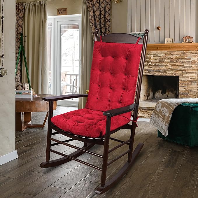 ELFJOY Rocking Chair Cushion Large Rocking Chair Pads with Ties Premium Tufted High Back and Seat Cushion 2 Piece Set Burgundy