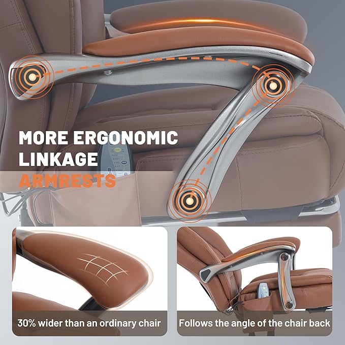Massage Office Chair with Heat & Foot Rest, 6 Points Vibration, Ergonomic Executive Reclining Desk Chair, PU Leather Padded Seat for Home Office Comfort