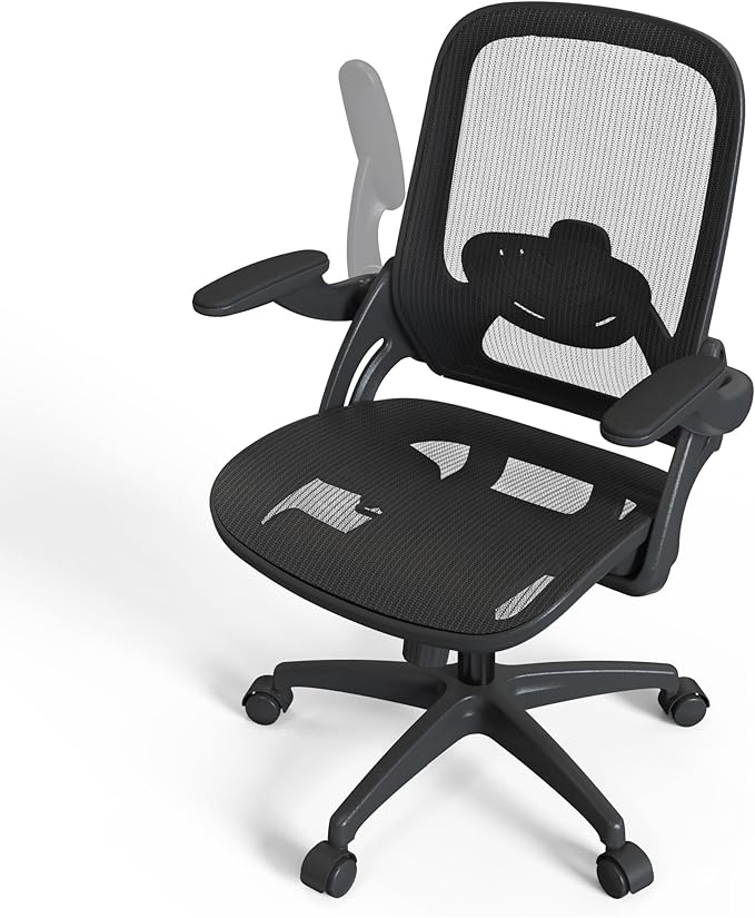 Full Mesh Home Office Desk Chair with Flip Up Arms Height Adjustable Lumbar Support Swivel Wheels for Adult