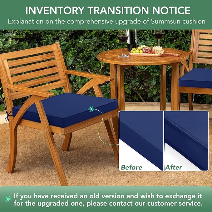 Outdoor Chair Cushions Set of 6: Waterproof & Fade Resistant Deep Seat Cushion for Patio Furniture - 24 x 24 x 3 Inch Chair Pads with Ties and Hidden Zipper - Patio Chair Cushion Replacement, Navy