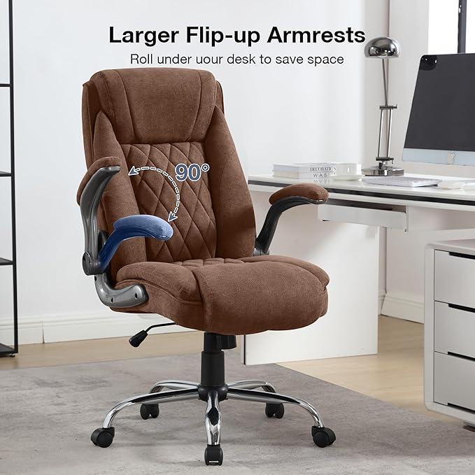 Big and Tall Fabric Office Chair 400lbs High Back Executive Computer Desk Chair with Flip Up Armrest, Breathable Fabric Adjustable Height Ergonomic Home Office Heavy Duty